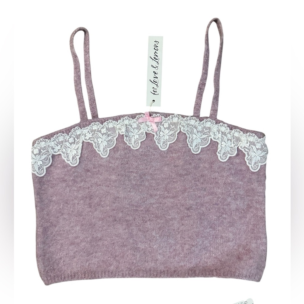 For Love & Lemons Pink Lace Trim Knit Cami Top NWT Size M